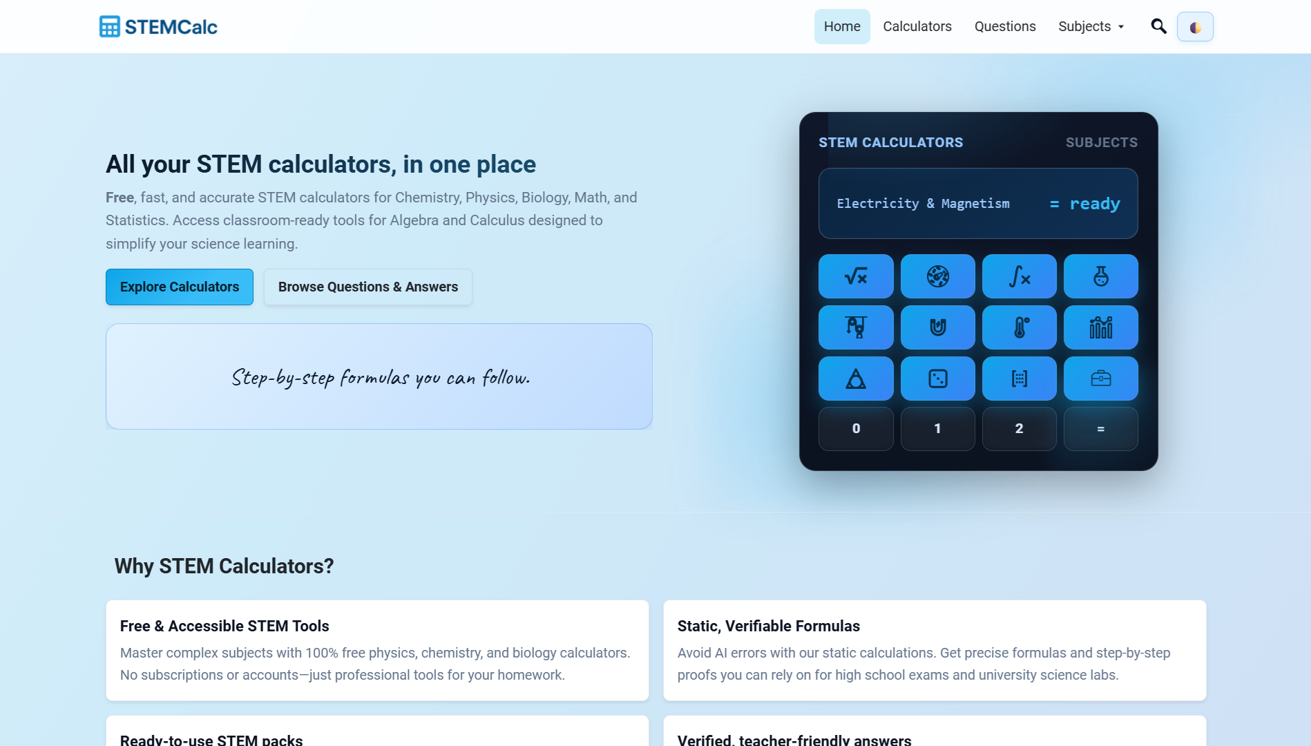 Friendly STEM calculators built for students and experts